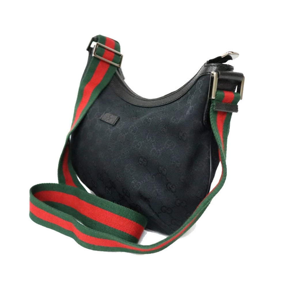 Gucci Sherry Canvas GG Leather Black Bag Moon Shoulder Half